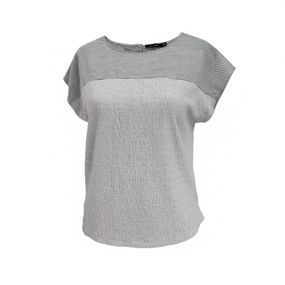 Doe & Rae Gray Striped Textured Cap Sleeve Top Size M‎